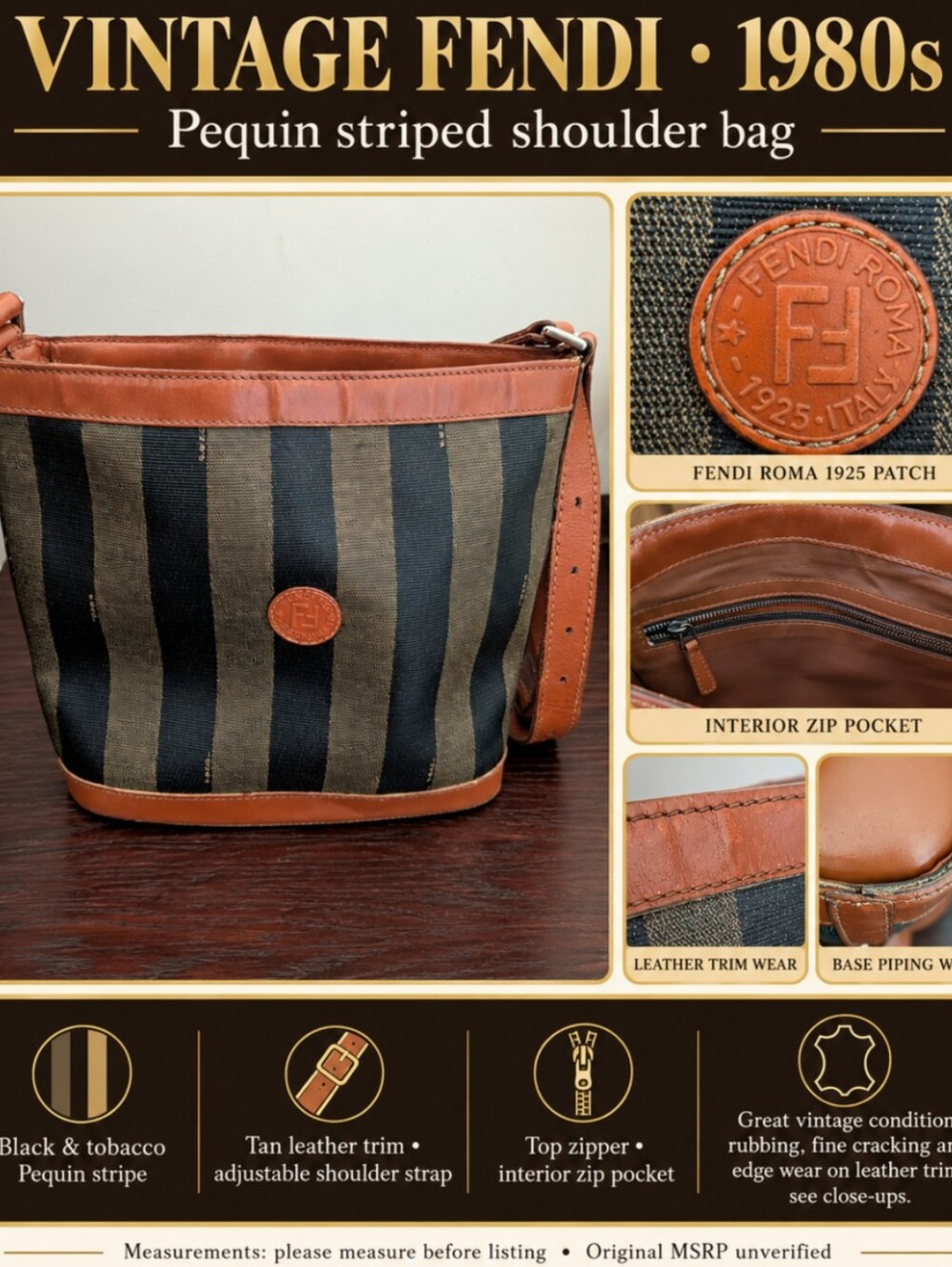 Fendi 1980 Penguin Vintage Stripe Bucket Shoulder Bag
